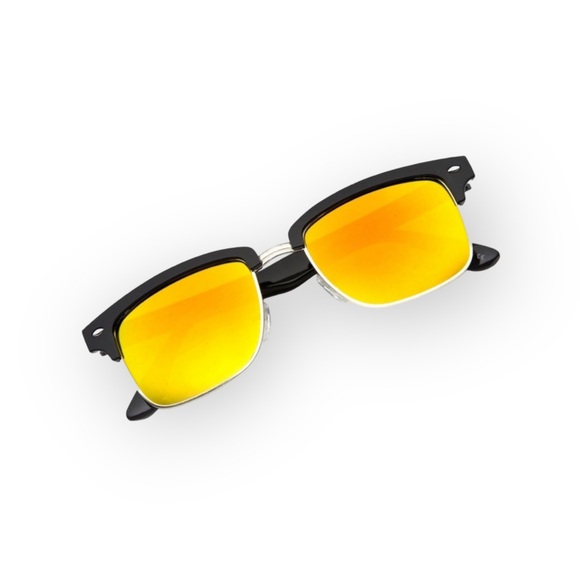 new ☀︎ ︎Half Frame Horn Rim Sunnies Sunglasses ☀︎︎Flash Fire Mirror Lens - Picture 7 of 14